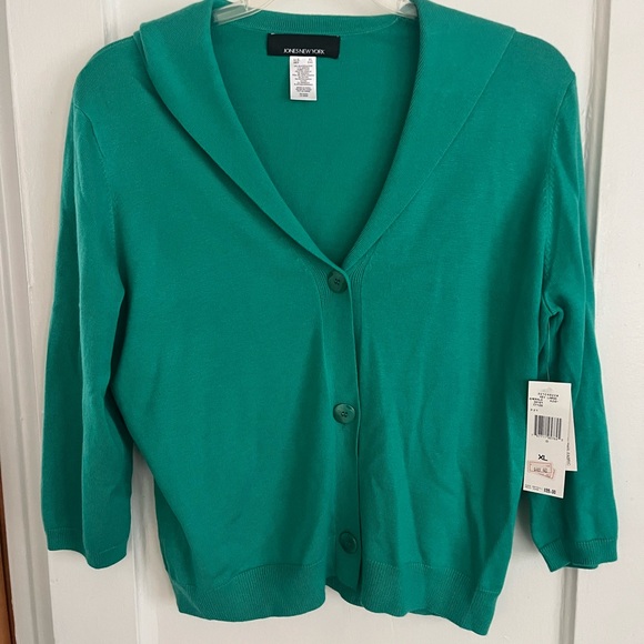 Jones New York Sweaters - Jones New York Teal Green Button-Front Shawl Collar Cardigan